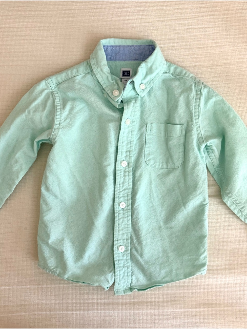Janie and Jack Toddler Boy Button-Down Dress Shirt- Light Mint- EUC, 2T